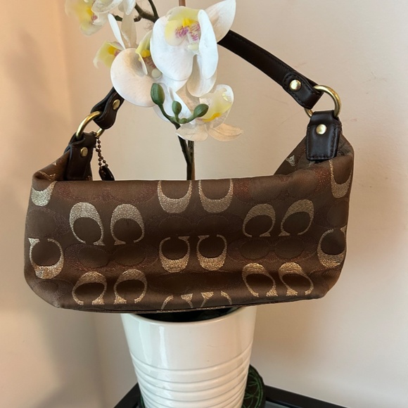 Coach Vintage Brown and Gold Monogram Mini Shoulder Bag With Bead Details - Picture 3 of 5